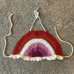 Crocheted halter top. Rainbow pattern pride. Boho. Festival. Hippie. Grandma